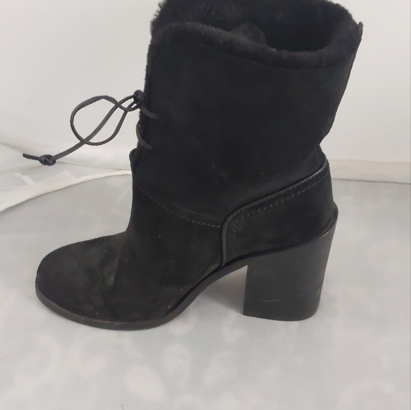 Black  Suade Ugg Lace up Boots - Picture 2 of 5